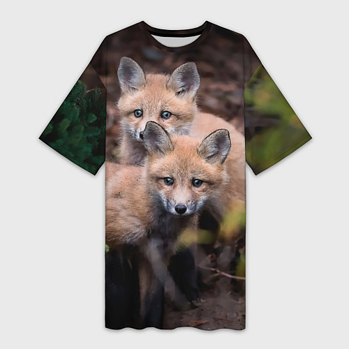 Женская длинная футболка Лисички фото / 3D-принт – фото 1