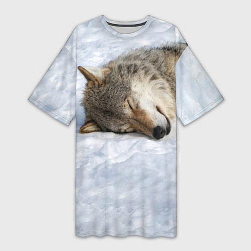 Женская длинная футболка Спящий Волк / 3D-принт – фото 1