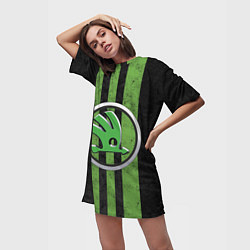 Футболка женская длинная Skoda Green Logo Z, цвет: 3D-принт — фото 2