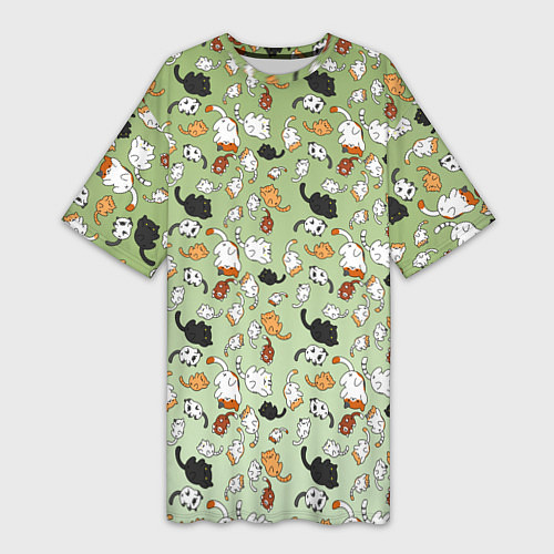 Женская длинная футболка Много рисованных котов узор / 3D-принт – фото 1