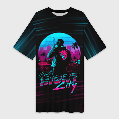 Женская длинная футболка Cyberpunk 2077 NIGHT CITY / 3D-принт – фото 1