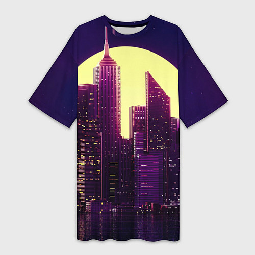 Женская длинная футболка Неоновый город / 3D-принт – фото 1