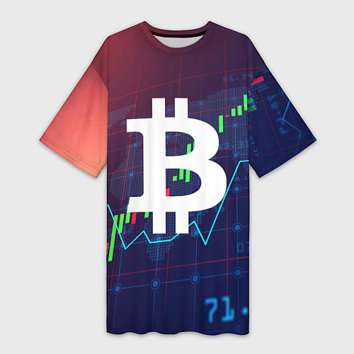 Женская длинная футболка БИТКОИН BITCOIN / 3D-принт – фото 1