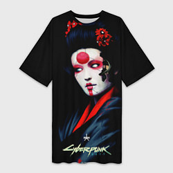Женская длинная футболка Cyberpunk 2077 самурай