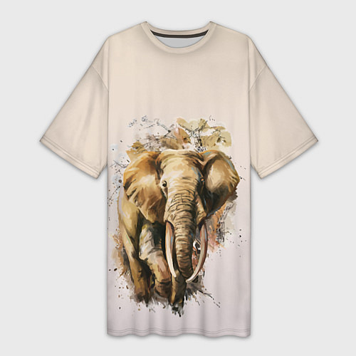 Женская длинная футболка Акварельный слон брызги / 3D-принт – фото 1