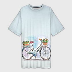 Женская длинная футболка Акварельный велосипед