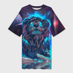 Футболка женская длинная Galaxy Lion, цвет: 3D-принт