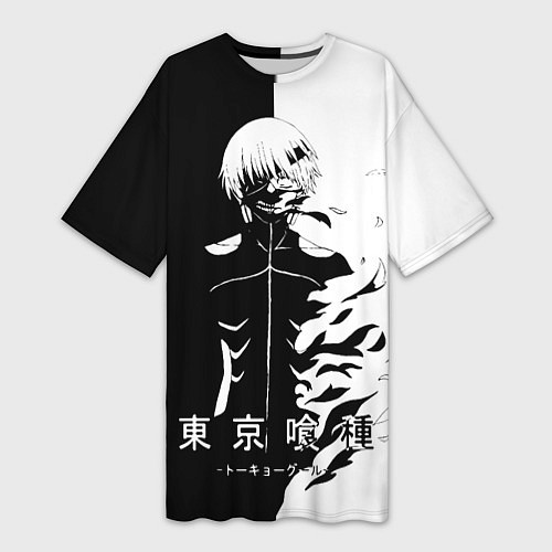 Женская длинная футболка Токийский гуль черно белый Кен / 3D-принт – фото 1