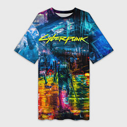 Женская длинная футболка Сyberpunk City