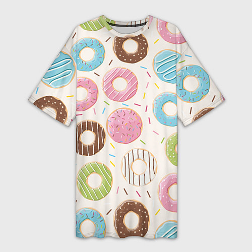 Женская длинная футболка Пончики Donuts / 3D-принт – фото 1