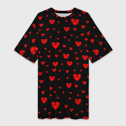 Женская длинная футболка Красные сердца / 3D-принт – фото 1