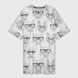 Женская длинная футболка Кошки в очках