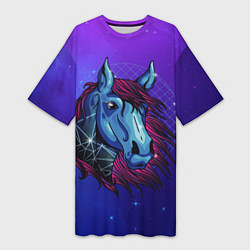 Женская длинная футболка Retrowave Neon Horse