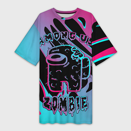 Женская длинная футболка Among Us Neon Zombie / 3D-принт – фото 1