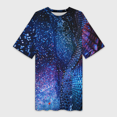 Женская длинная футболка Синяя чешуйчатая абстракция blue cosmos / 3D-принт – фото 1