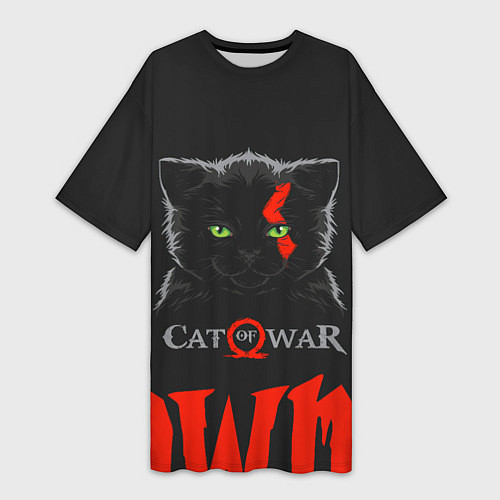 Женская длинная футболка Cat of war / 3D-принт – фото 1