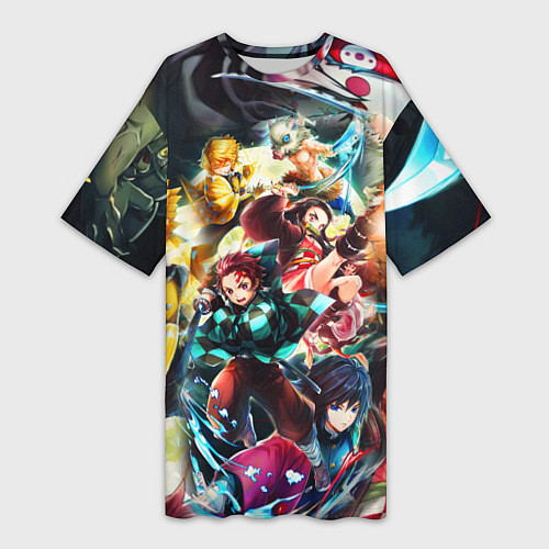 Женская длинная футболка КЛИНОК РАССЕКАЮЩИЙ ДЕМОНОВ ПЕРСОНАЖИ / 3D-принт – фото 1