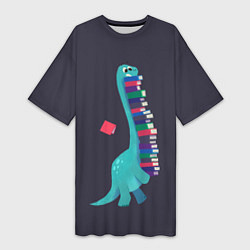 Футболка женская длинная Book Dinosaur, цвет: 3D-принт