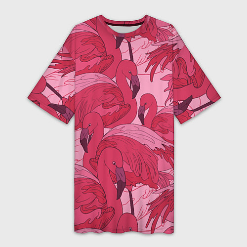Женская длинная футболка Розовые фламинго / 3D-принт – фото 1