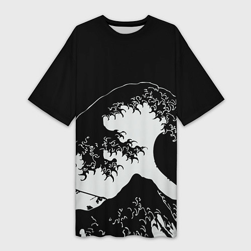 Женская длинная футболка Волна Канагава / 3D-принт – фото 1