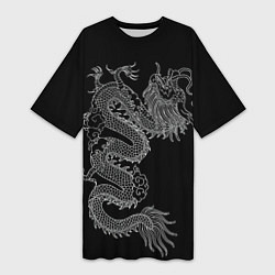 Женская длинная футболка ЧБ Дракон