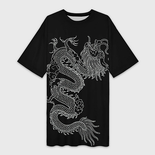 Женская длинная футболка ЧБ Дракон / 3D-принт – фото 1