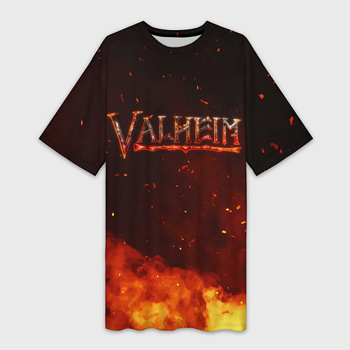 Женская длинная футболка Valheim огненный лого / 3D-принт – фото 1