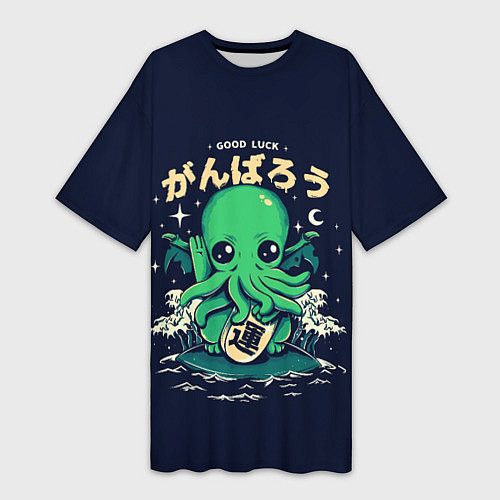 Женская длинная футболка Cthulhu Good Luck / 3D-принт – фото 1