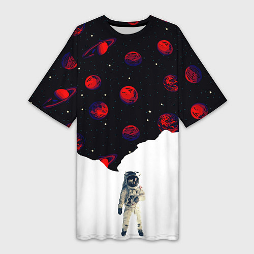 Женская длинная футболка Мысли космонавта про космос / 3D-принт – фото 1