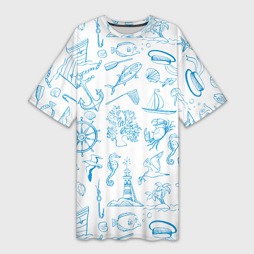 Женская длинная футболка Морская тема / 3D-принт – фото 1