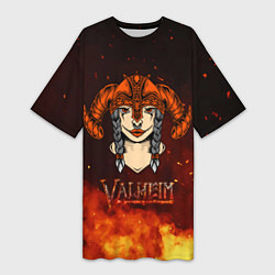 Женская длинная футболка Valheim девушка воин