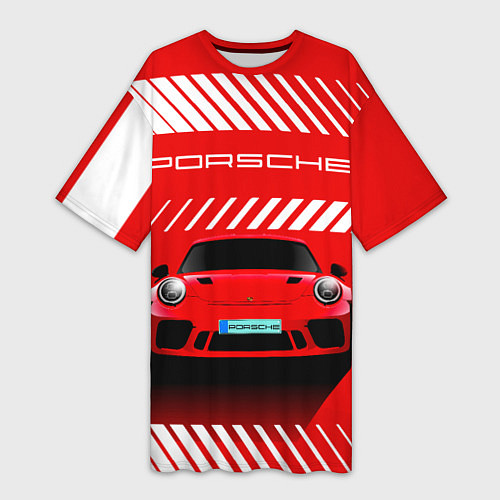 Женская длинная футболка PORSCHE ПОРШЕ RED STYLE / 3D-принт – фото 1