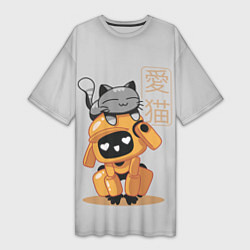 Женская длинная футболка Cat and Robot ЛСР