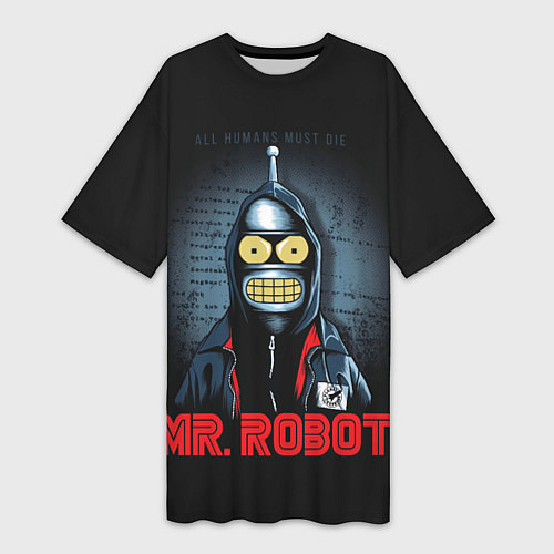 Женская длинная футболка Bender x mr robot / 3D-принт – фото 1