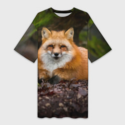 Футболка женская длинная Взрослый строгий лис, цвет: 3D-принт