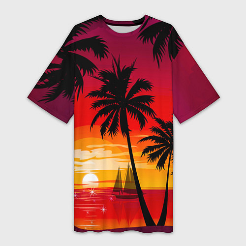 Женская длинная футболка Гавайский закат / 3D-принт – фото 1