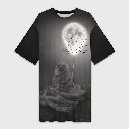 Женская длинная футболка Мопс и луна / 3D-принт – фото 1