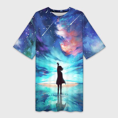 Женская длинная футболка Дотянуться до космоса / 3D-принт – фото 1