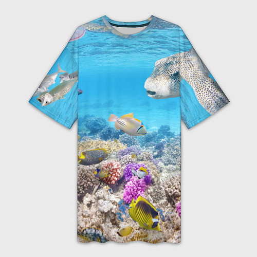 Женская длинная футболка Морской мир / 3D-принт – фото 1