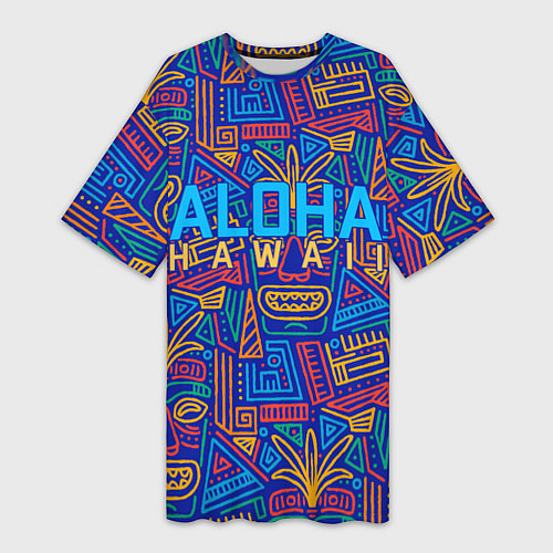 Женская длинная футболка ALOHA HAWAII АЛОХА ГАВАЙИ / 3D-принт – фото 1