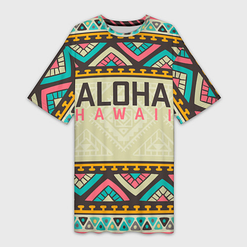 Женская длинная футболка АЛОХА ГАВАЙИ, ALOHA, SUMMER / 3D-принт – фото 1