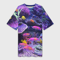 Женская длинная футболка Коралловые рыбки