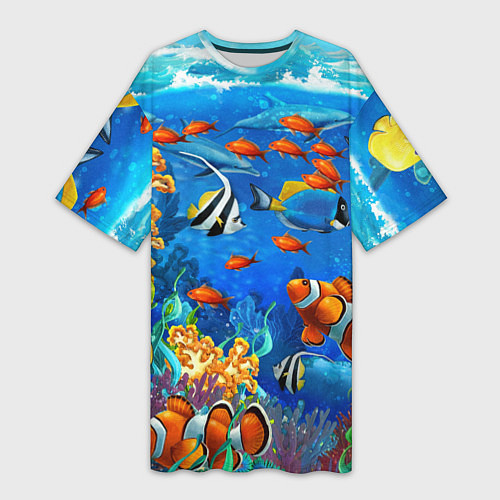 Женская длинная футболка Коралловые рыбки / 3D-принт – фото 1