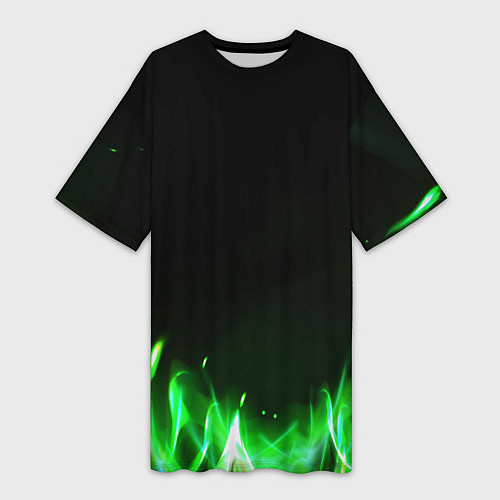 Женская длинная футболка Зеленый огонь / 3D-принт – фото 1
