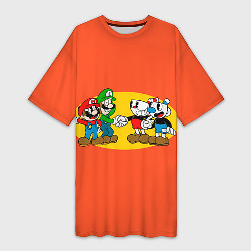 Женская длинная футболка CupHead x Mario / 3D-принт – фото 1