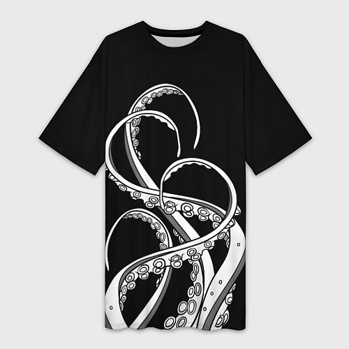 Женская длинная футболка Octopus Black and White / 3D-принт – фото 1