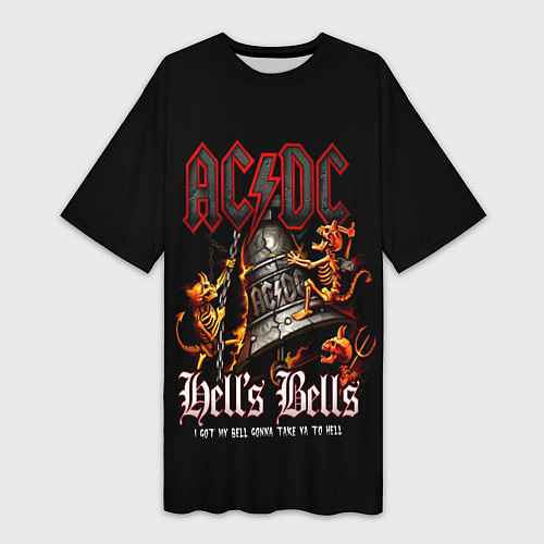 Женская длинная футболка ACDC Hells Bells / 3D-принт – фото 1