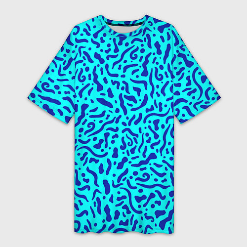 Женская длинная футболка Неоновые синие узоры / 3D-принт – фото 1