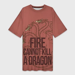 Футболка женская длинная Fire Cannot Kill a Dragon, цвет: 3D-принт