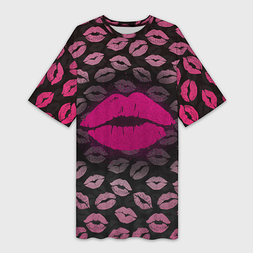 Женская длинная футболка Малиновые губы / 3D-принт – фото 1